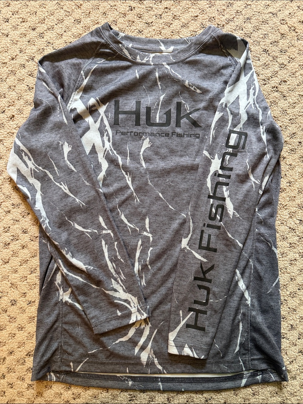 Huk Boy’s Long-Sleeve Performance Shirt - Gray with White Camo